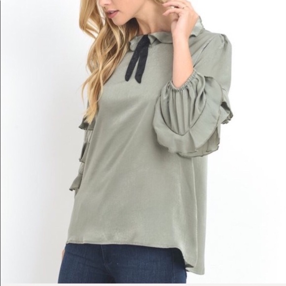#159 (only LG) Sage Ruffled Blouse - Picture 2 of 7